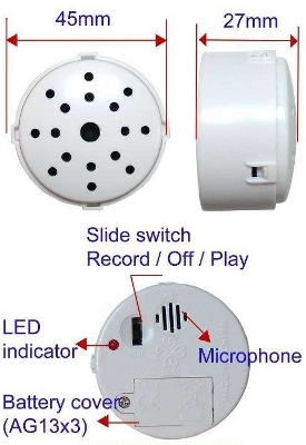 20 sec. Recording Module in White Case with 3 Section Slide Switch