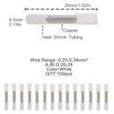 100pcs Insulated Heat Shrink Butt Wire Electrical Crimp Terminal Connector 26-24AWG white