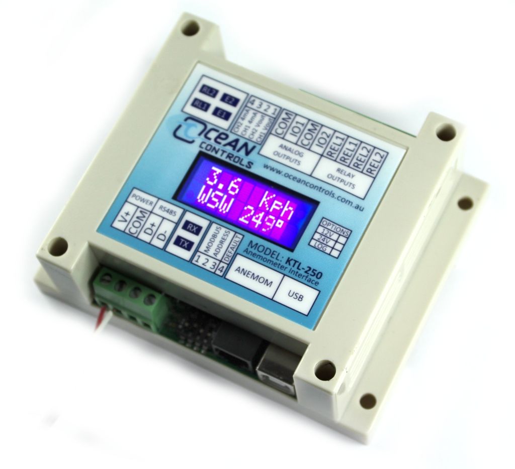 Anemometer Interface -  No Logging, With White on Blue Backlit LCD