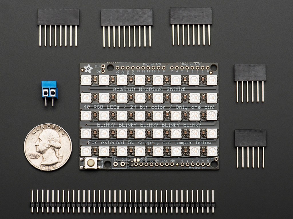 Adafruit NeoPixel Shield for Arduino - 40 RGB LED Pixel Matrix