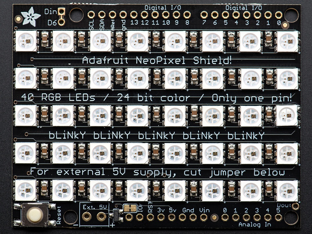 Adafruit NeoPixel Shield for Arduino - 40 RGB LED Pixel Matrix