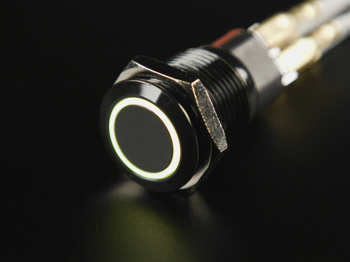 Rugged Metal Pushbutton with Black Finish - 16mm 6V RGB Latching - 16mm Black Latching