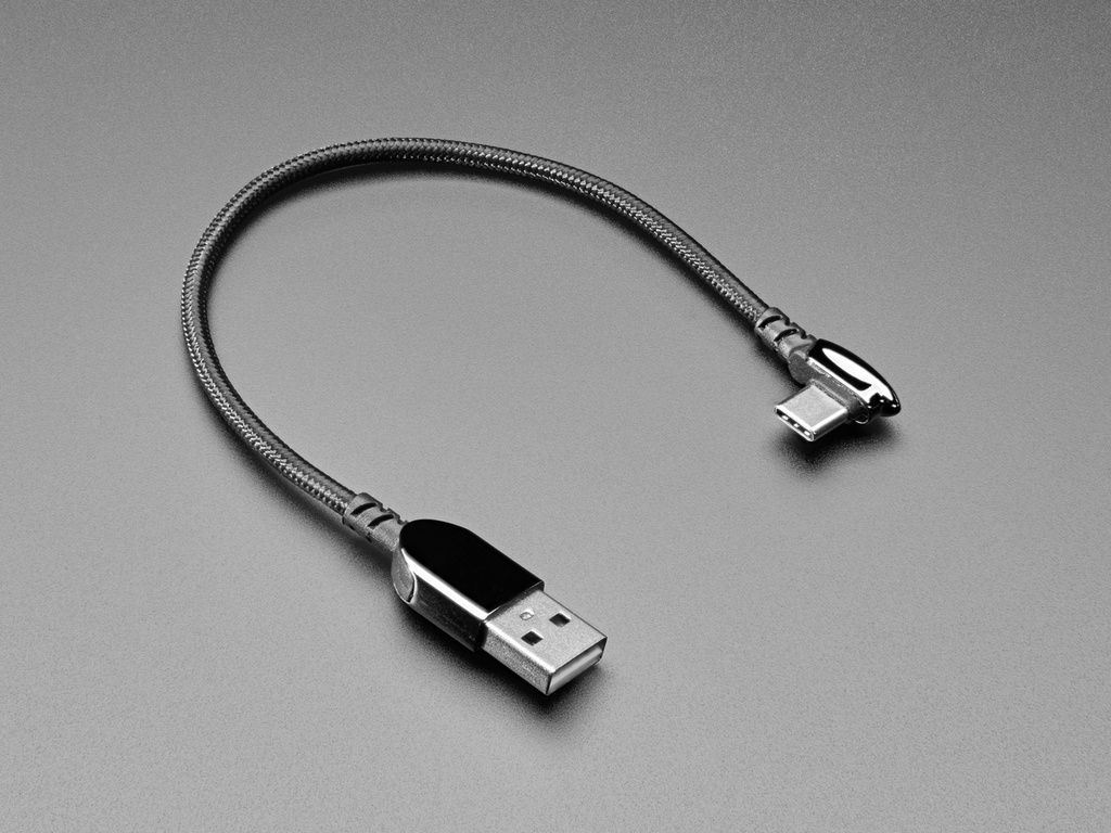 Black Woven Right Angle USB C to USB A Cable - 0.2m long