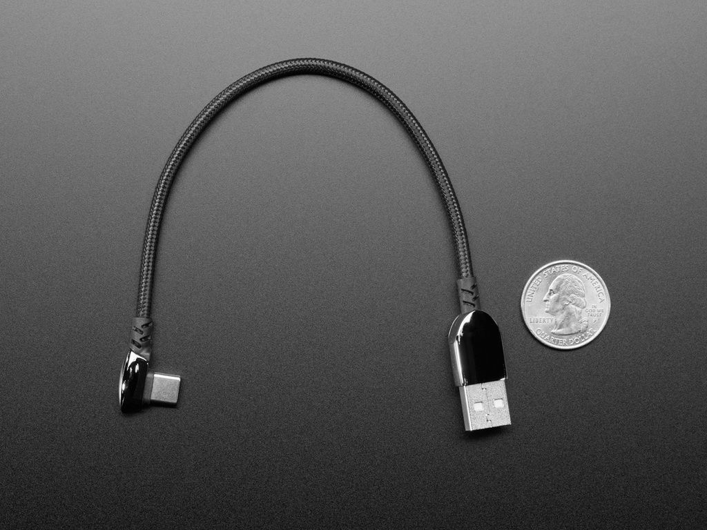 Black Woven Right Angle USB C to USB A Cable - 0.2m long