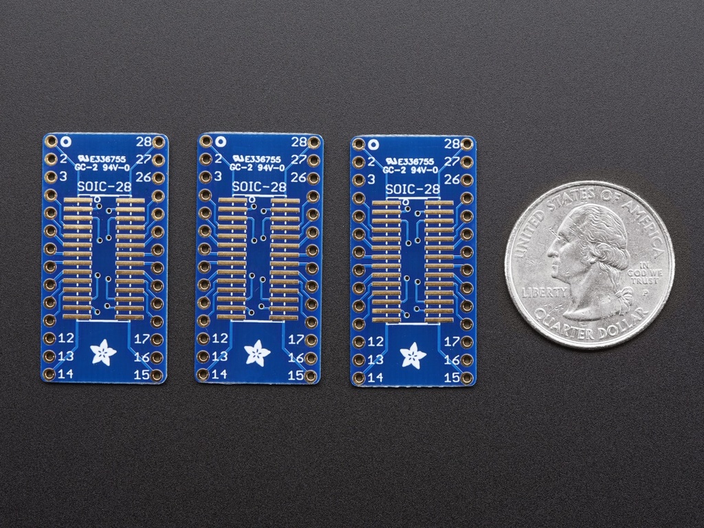 SMT Breakout PCB for SOIC-28 or TSSOP-28 - 3 Pack!