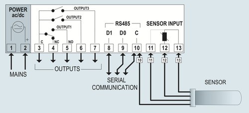 N323-RHT-485 Temperature &amp; RH Controller w/ RS-485, 240 VAC