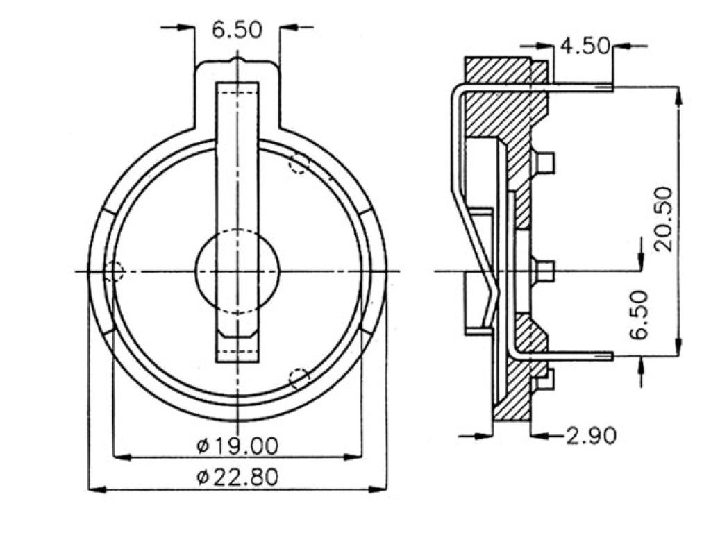 Battery Holder for LI-Cell  19mm (CR2032)