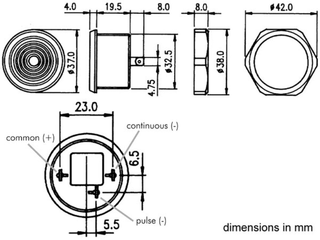 Panel-Mounting Buzzer 4-28V DC / 8mA PCB TYPE