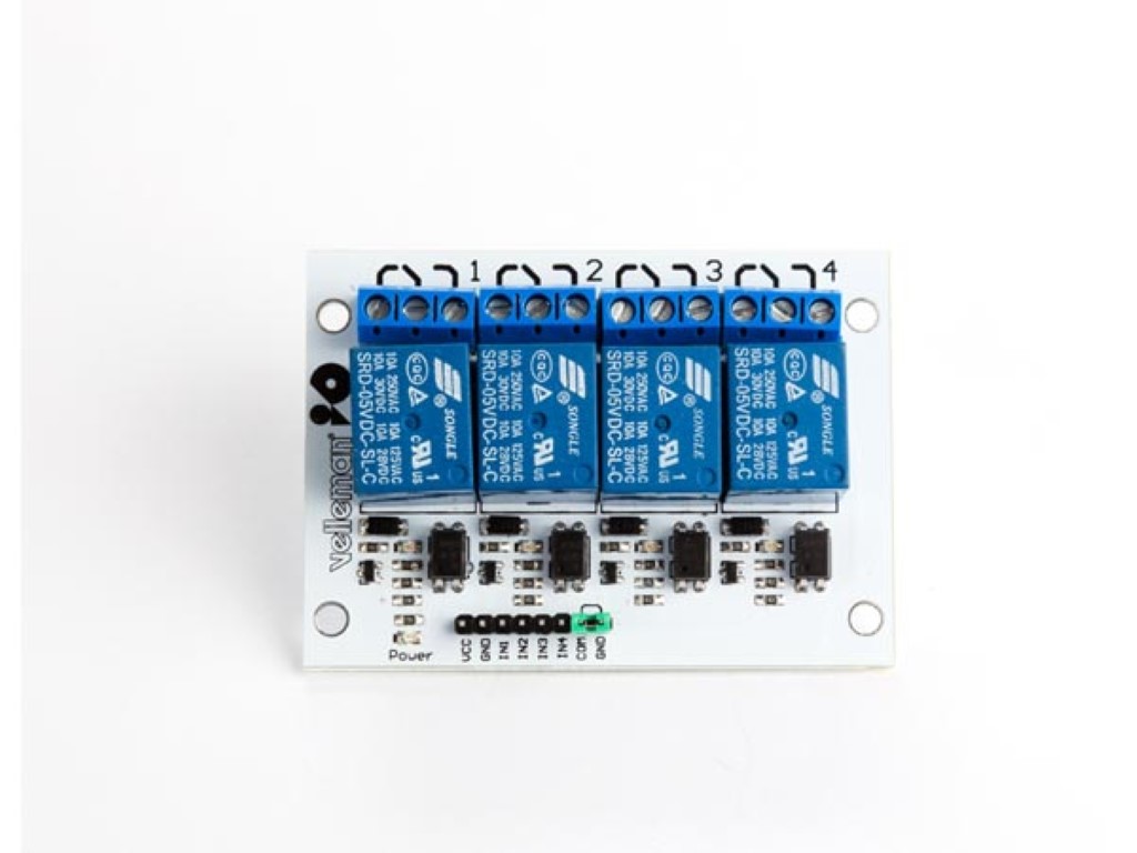 4-channel relay module, direct microcontroller control, opto-isolated inputs