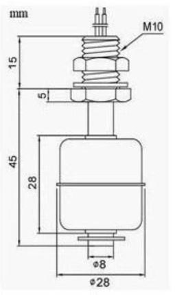 Vertical Mount Stainless Steel Float Switch 45 mm Long