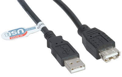 USB 2.0 Type A-Male to A-Female Cable, 10 ft, Black