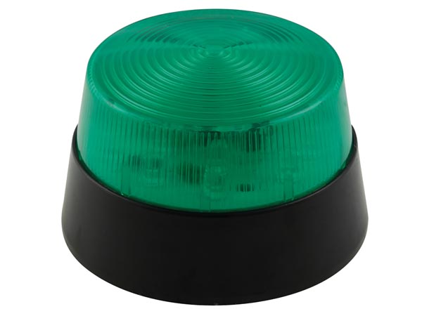 Green LED flashing light, for indoor use, 12 VDC, 15 white LEDs, IP20, ABS/acrylic
