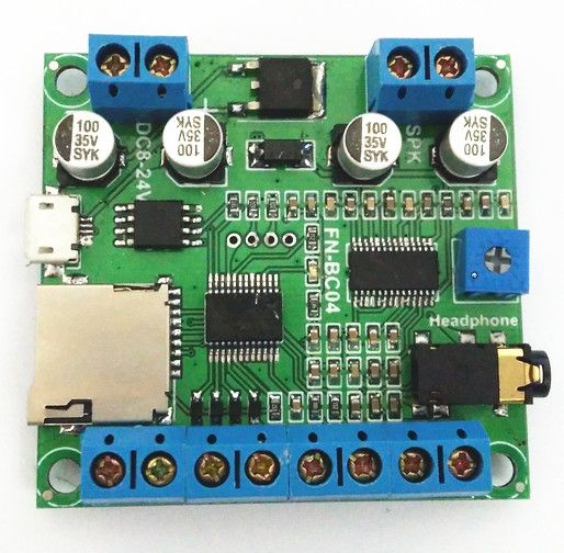 [FN-BC04-TB] 4 Buttons Triggered MP3 Player Board with 15W Amplifier and Terminal Blocks