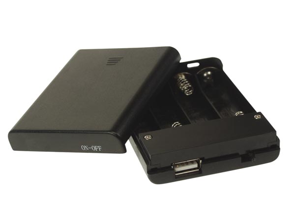 Battery Holder for 4 x AA-Cell (with USB Connector) + Switch