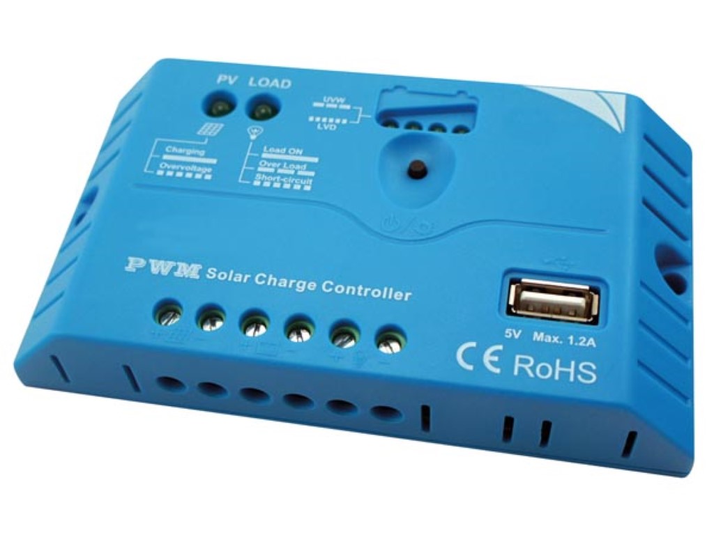 PWM Solar Charge Controller w/ USB Output - 10 A - 12/24 VDC
