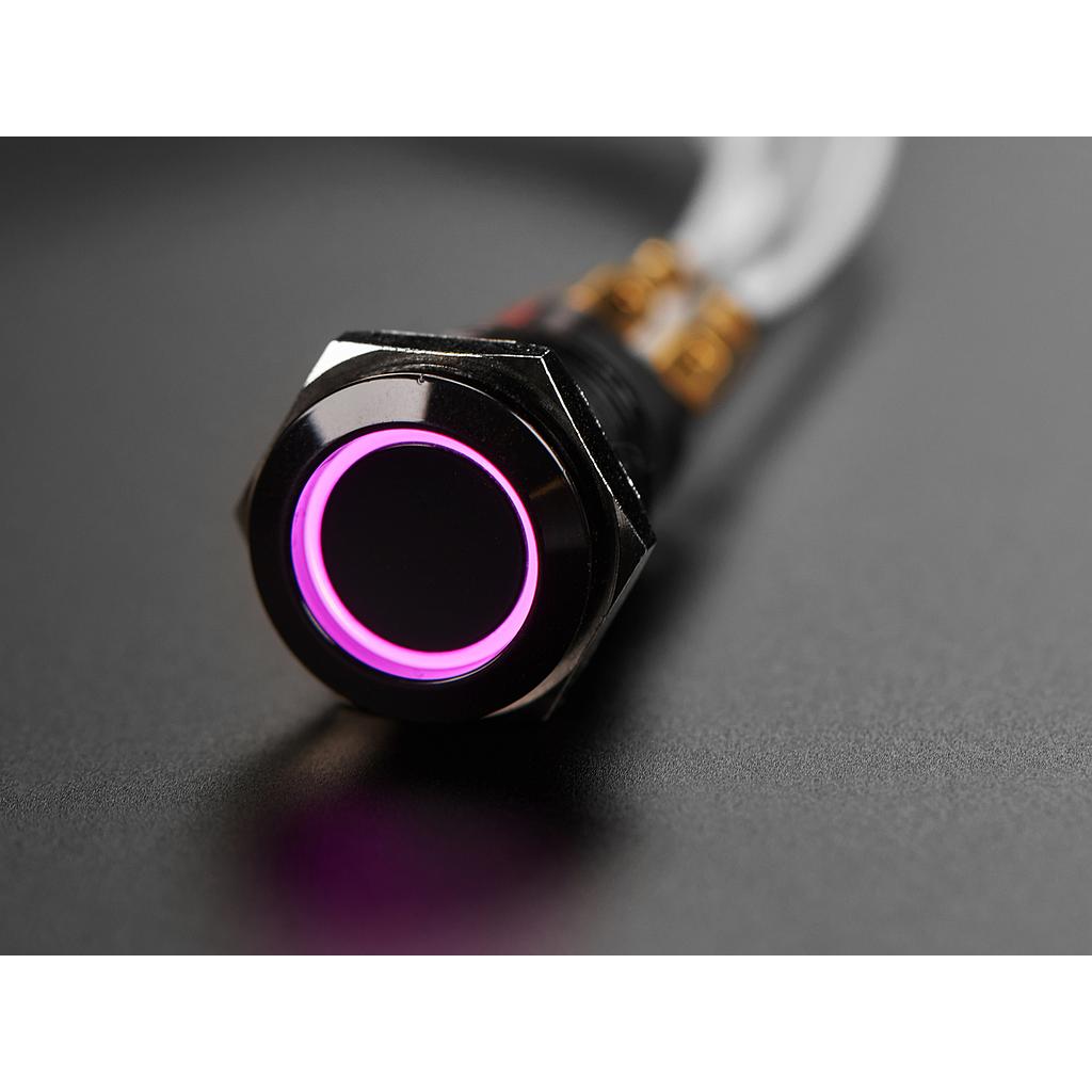 Rugged Metal Pushbutton with Black Finish - 16mm 6V RGB Latching - 16mm Black Latching