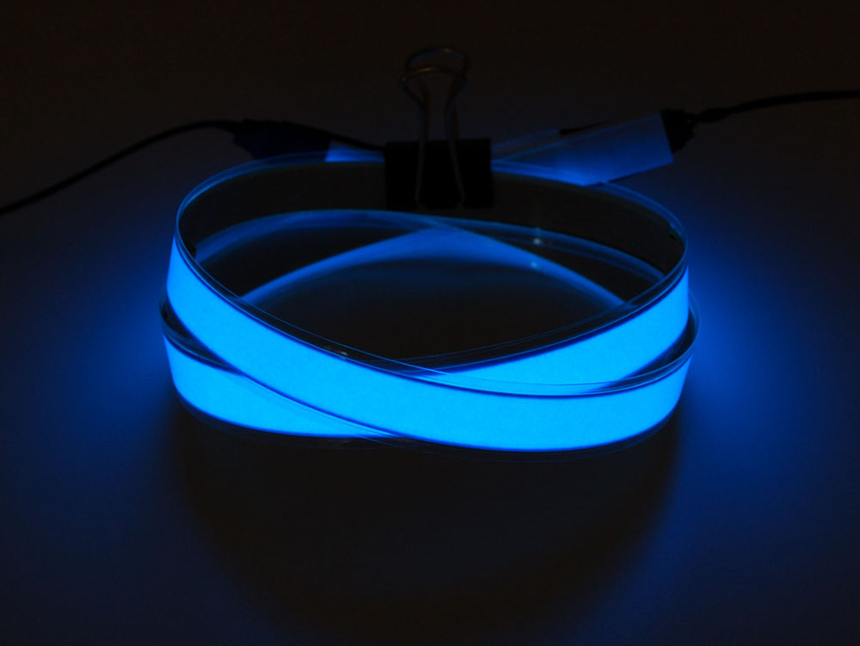 Blue Electroluminescent (EL) Tape Strip - 100cm w/two connectors