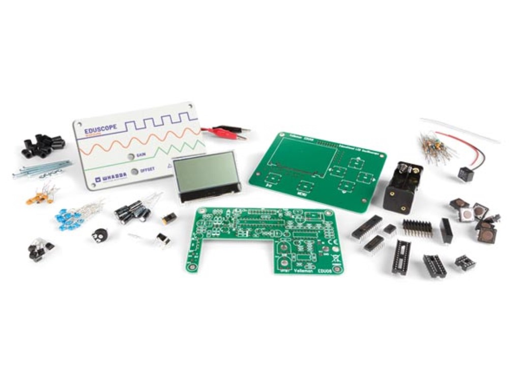 Educational soldering kit, oscilloscope, LCD display, test leads