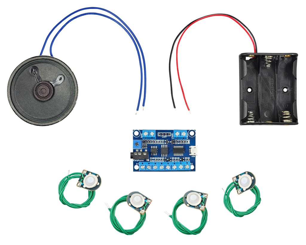 [FN-T418-Kit] USB Recording Module (Multi Sound Files per Button) with Buttons, Speaker and Battery Box (Gummy Button)