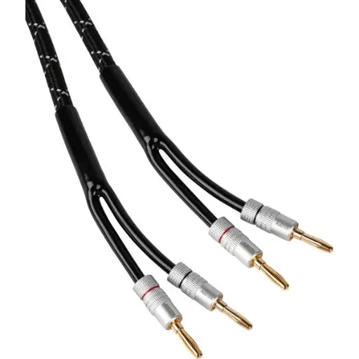 [WRE-181705] Audtek 14 AWG 25 ft. Professional Grade Braided Speaker Cable Wire with Gold Plated Banana Plugs