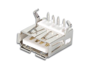 USB A Female, Single Connector 90°, PCB Mount